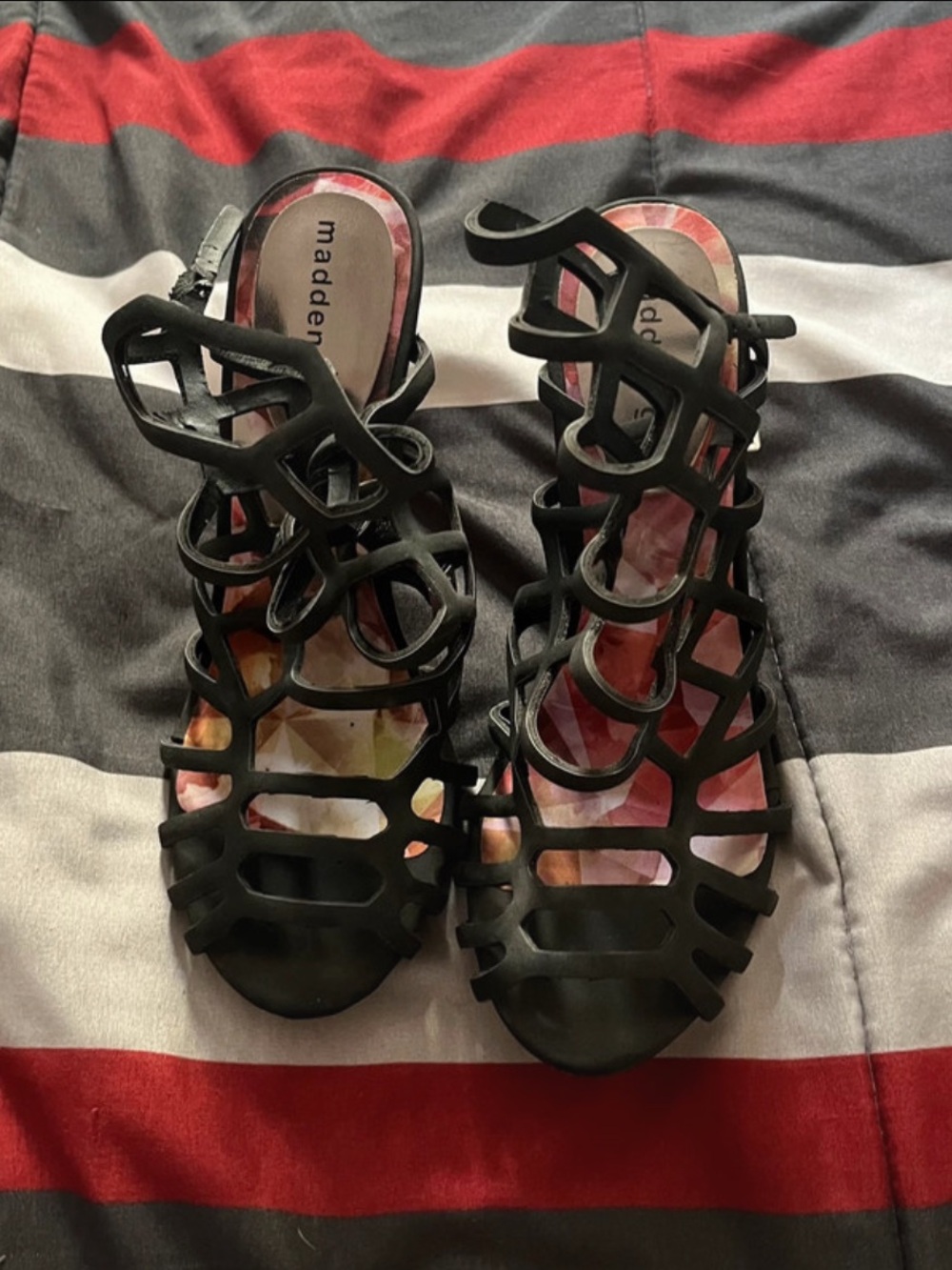 Madden Girl Black Cutout Cage Heels
